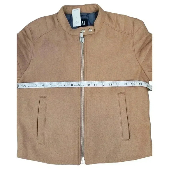 GAP Womens Vintage Moto Biker Wool Blend Tan Quilted Cropped Jacket Coat Small - Picture 13 of 15